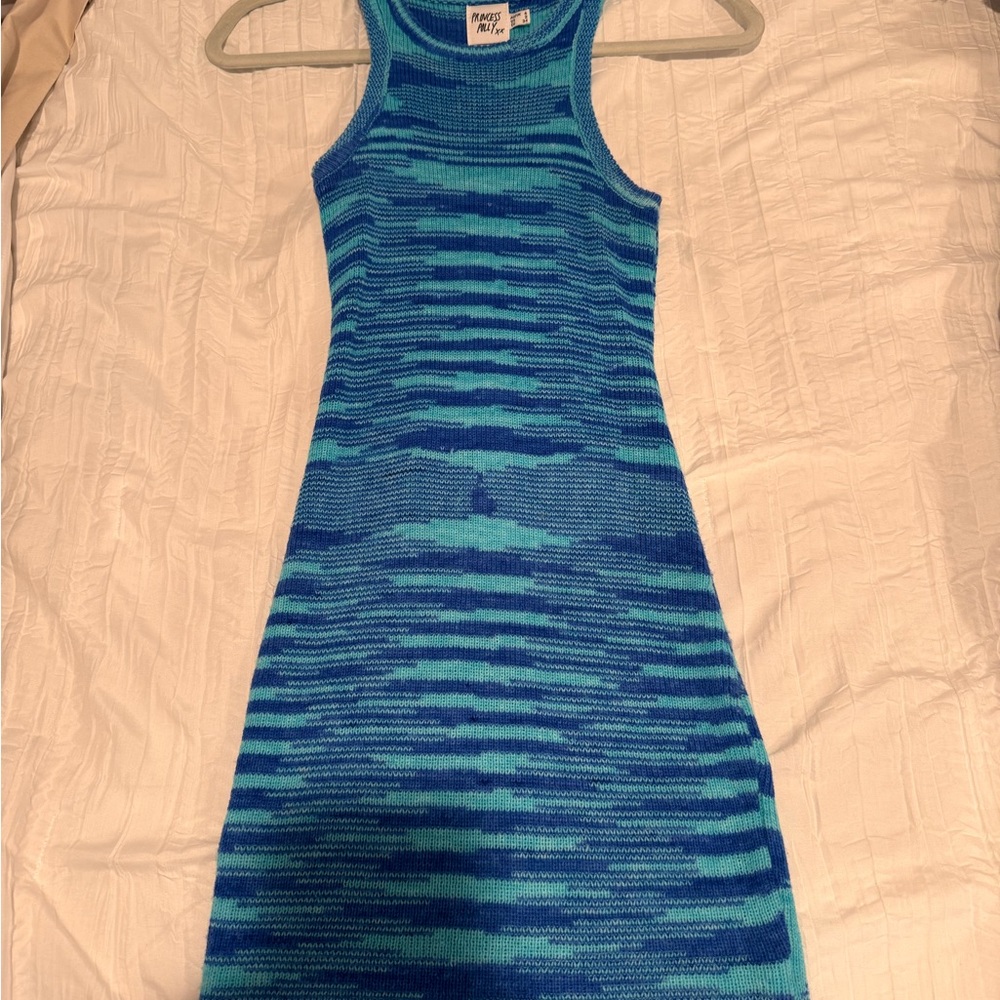 Princess Polly Blue Ribbed Halter Mini Dress